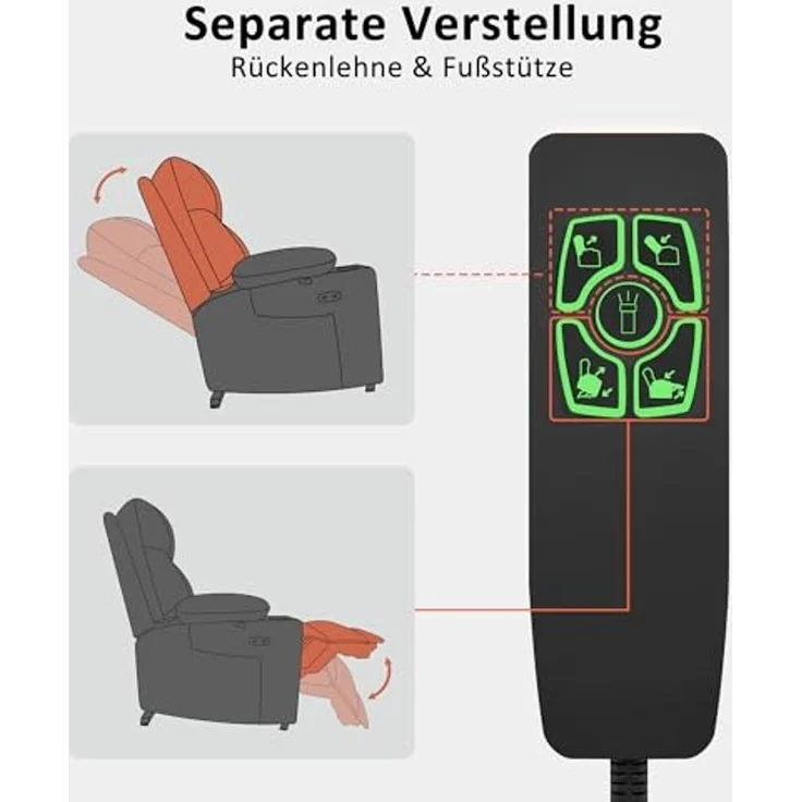 M MCombo Fernsehsessel mit Aufstehhilfe Elektrisch, Relaxsessel mit Liegefunktion, 2 Motoren, Seniorensessel für Wohnzimmer, Mikrofaser, 7501 (Dunkelgrau) – Bild 5