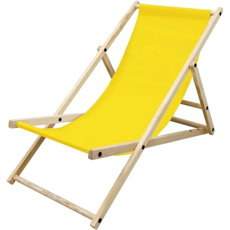 ECD Germany Liegestuhl klappbar aus Holz, Gelb, 120 kg Tragfähigkeit, drei Liegehöhen, wetterfestes Oxford-Gewebe – Bild 1