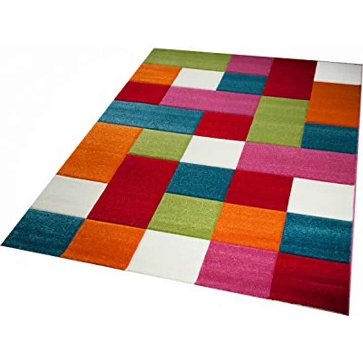 CARPETIA Kinderteppich Spielteppich Kinderzimmer Teppich Karo bunt türkis orange weiss rot pink Größe 80x150 cm – Bild 3