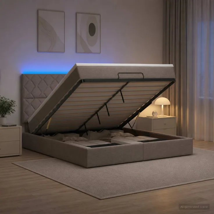 vidaXL Ottoman-Bett mit Matratze und LED Taupe 160 x 200 cm Stoff 3458170