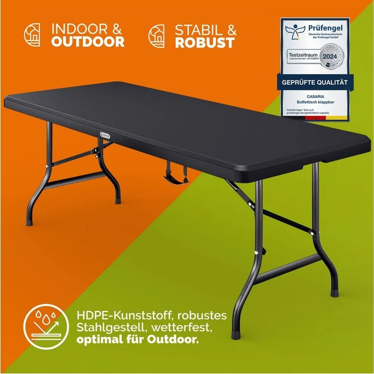 Casaria Gartentisch (1-St), 180x75cm Klappbar Wetterfest Tragbar Garten Camping Buffettisch Party – Bild 2