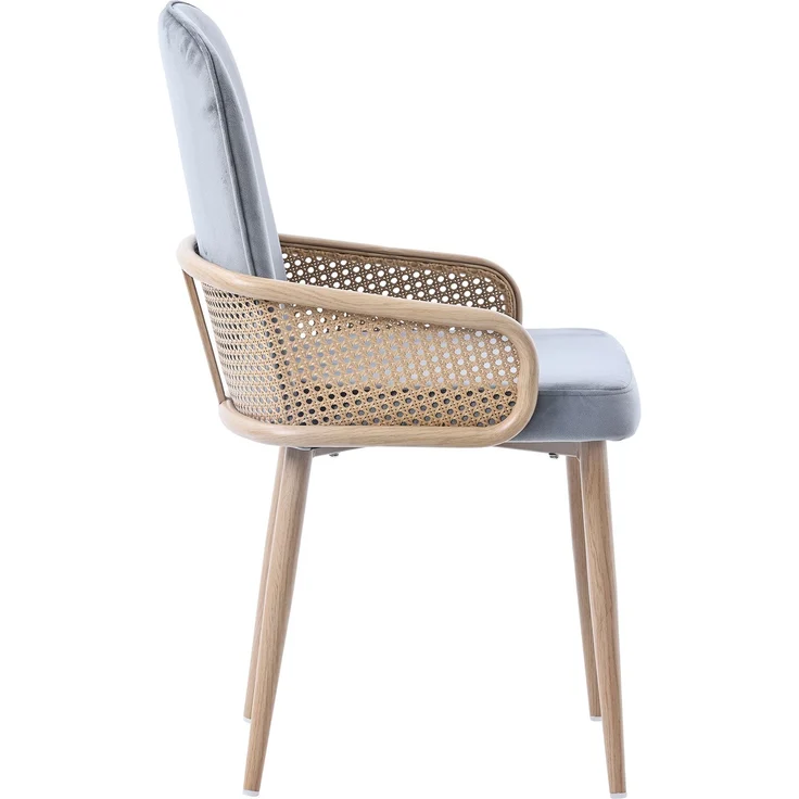 Esszimmerstuhl aus Samt, 4er-Set, Rattan-Design, Wohnzimmer, Schlafzimmer, Mit vier Metallbeinen (Holzmaserungseffekt), Grau – Bild 9