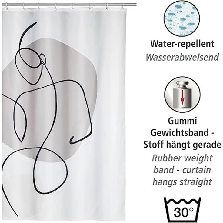 WENKO LADYLINE Duschvorhang 180x200 cm, Weiß/Grau – Bild 3