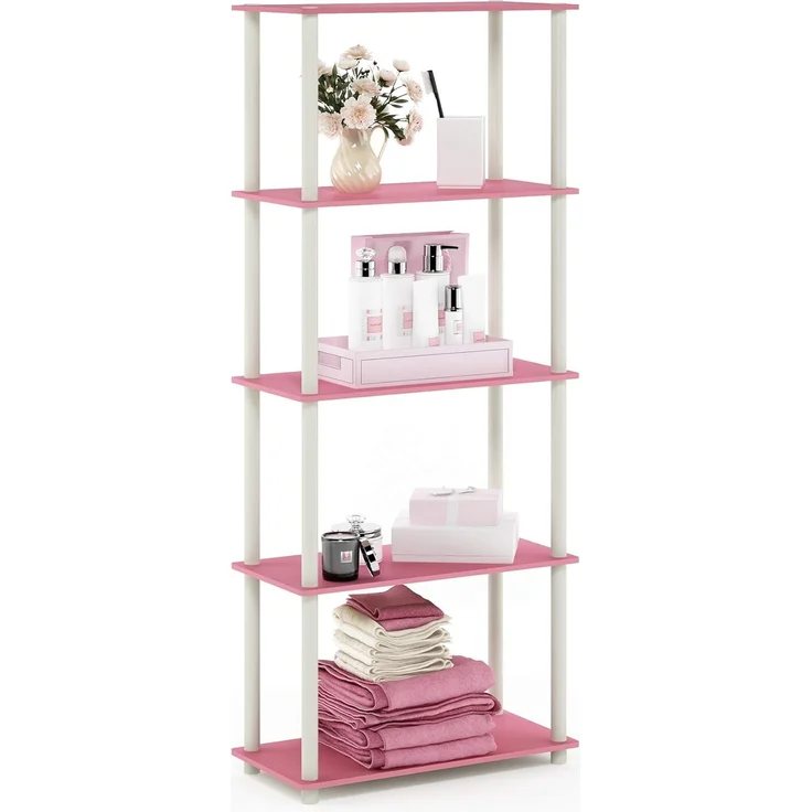 Furinno 5-Ebenen Mehrzweck-Regal, holz, Rosa/Weiß, 29. 46x59. 94x145. 8 cm – Bild 1