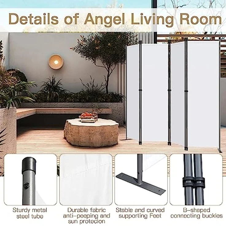Angel Living Paravent Faltbarer Sichtschutz und Raumteiler aus Stahl/Polyester 224*165 cm (4 St), gebogene Stützfüße, B-förmige Verbindungsschnallen – Bild 4