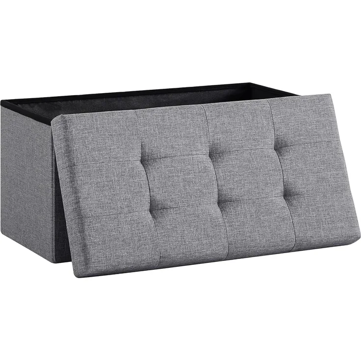 Zedelmaier Sitzbank mit Stauraum Polsterbank Sitzhocker Sitztruhe belastbar bis 300 kg 76 x 38 x 38 cm (Leinen - Hellgrau)