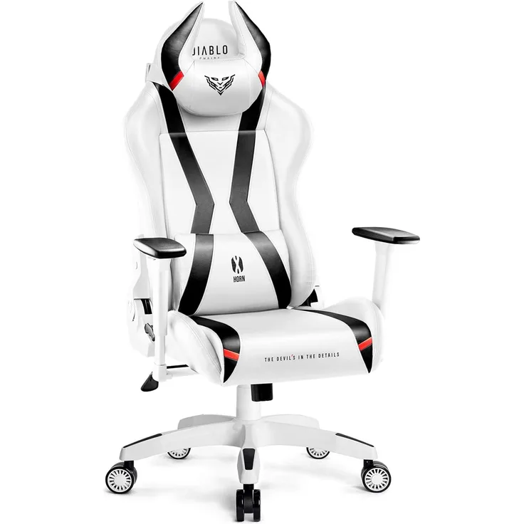 Diablo X-Horn 2. 0 Gaming Stuhl Bürostuhl Gamer Chair Schreibtischstuhl 3D Armlehnen Ergonomisches Design Nacken/- Lendenkissen Kunstleder Wippfunktion Weiß King (XL)