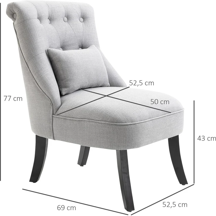 MELAYR, Sessel Wohnzimmer Relaxsessel Loungesessel Ruhesessel mit Rückenkissen, Holzbeine, 52.5 x 69 x 77 cm, Grau – Bild 5