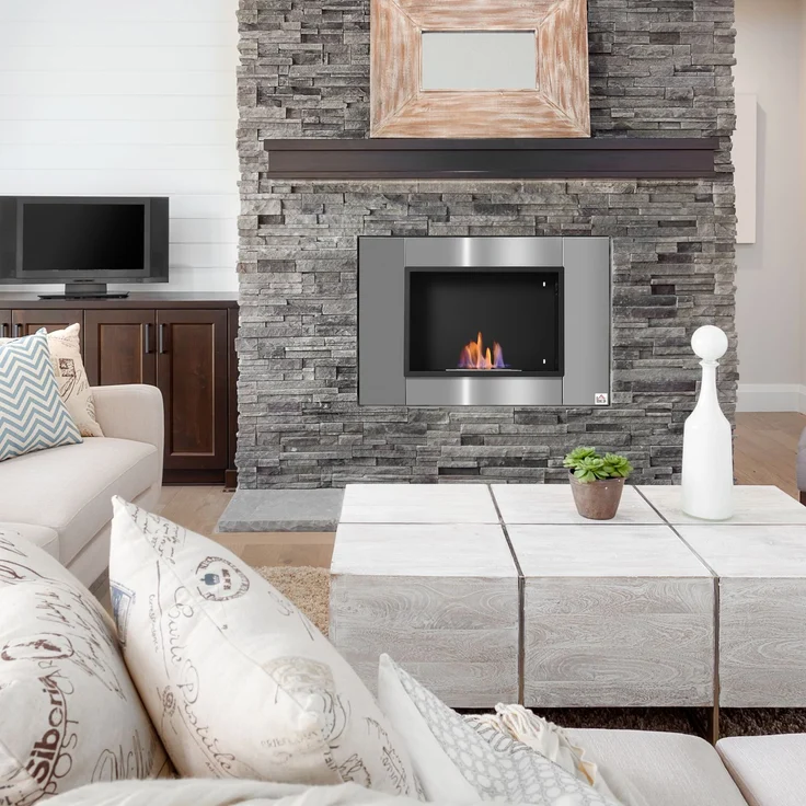 JARDJ Einbau-Wandkamin mit Bioethanol und 0,9-Liter-Brenner, Brenndauer ca 3 Stunden, Maße: 80 x 14 x 54 cm (L x B x H), Geeignet für Räume von 25–30 m², Edelstahl – Bild 4