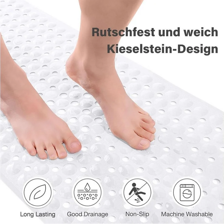 Forrlite Badematte Badewannenmatte rutschfest, BPA Frei Antirutschmatte, 100x40 cm, Extra Lang Duschmatte Schnelltrocknend & Maschinenwaschbar Schimmelresistent Badewanne Badematte, Transparent – Bild 2