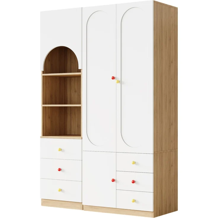 Kleiderschrank-Set mit Regal, B 130 x T 50 x H 200 cm, MDF in Weiß und Holzoptik – Bild 6