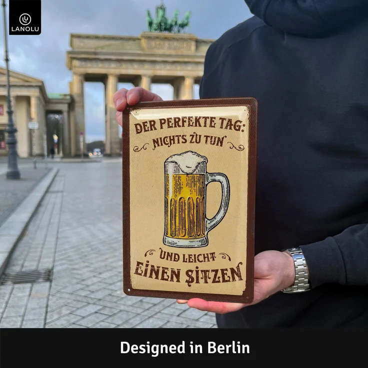 LANOLU Blechschild Der Perfekte Tag Mit Bier - 20x30cm – Metall – Beige – 20230 – Bild 2