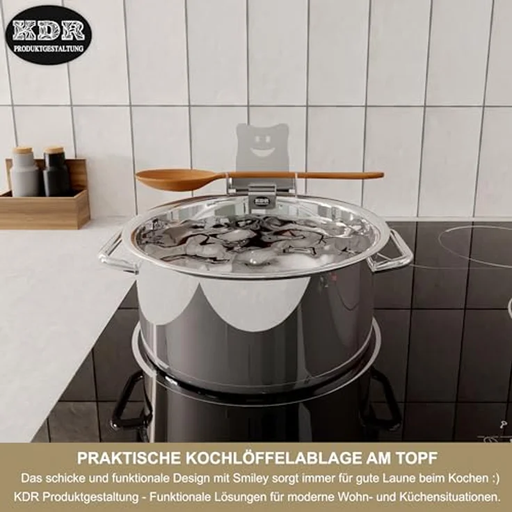 KDR Produktgestaltung Kochtopf Topfdeckelhalter Überkochschutz Deckel Halter Heber Ablage Kochlöffel, (1-tlg), 1x Halter – Bild 7