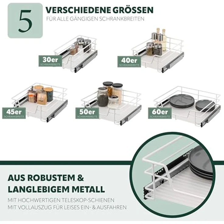 bremermann Teleskopauszug für 50 cm Schrank mit Einlegeboden, aus Metall, weiß – Bild 6