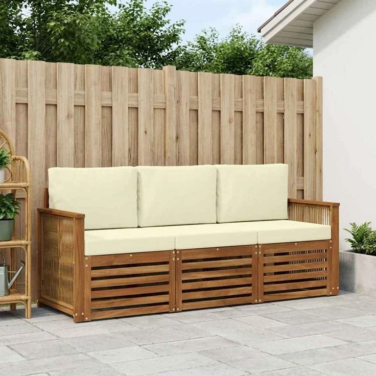vidaXL Outdoor-Sofagarnitur 3 stk. 3-Sitzer Natur und Creme 3383966 – Bild 1