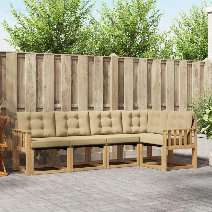 vidaXL Outdoor-Sofagarnitur 5 stk. 5-Sitzer Weiß und Beige 3389475