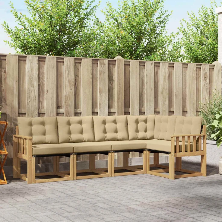 vidaXL Outdoor-Sofagarnitur 5 stk. 5-Sitzer Weiß und Beige 3389475 – Bild 1