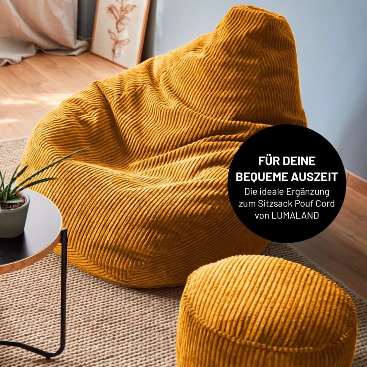 Lumaland Gaming Sitzsack XXL aus Cord | Gaming Sessel für Erwachsene & Teenager | Komfortabler Bean Bag 135x100 cm [Senfgelb] – Bild 8