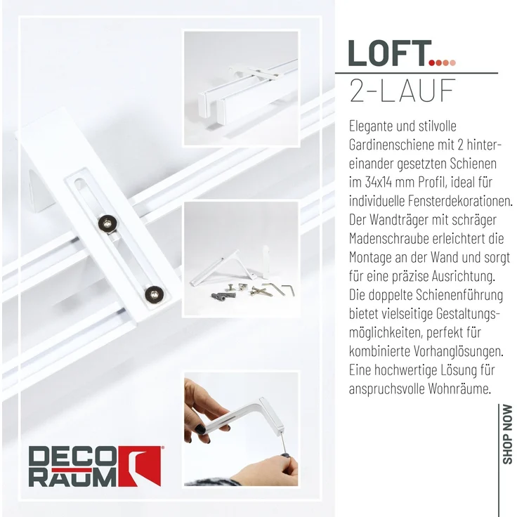 Deco-Raum® Gardinenschiene Innenlauf Loft | Größe: 90cm | Material: Aluminium | Farbe: Weiß – Bild 3
