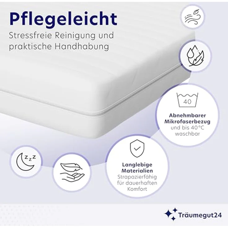 Träumegut24 AquaFlex 7-Zonen Matratze 120x200 cm | H3 | Ergonomische Kaltschaummatratze | Hypoallergen & Antibakteriell | Bezug abnehmbar & waschbar | Oeko-TEX® (120 x 200 cm, H3, 12cm) – Bild 4