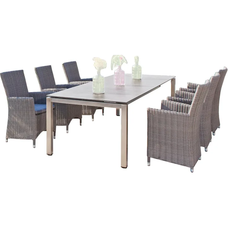 Sonnenpartner 7-teilige Sitzgruppe Ikarus & Base 200x100 cm Polyrattan stone-grey Edelstahl HPL Gart