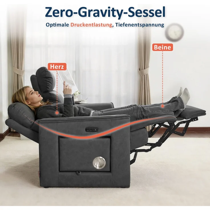 M MCombo 2 Sitzer Fernsehsessel Elektrisch Verstellbar 155°Zero-Gravity-Kinosessel mit Verstecktem Beistelltisch, 2 Sitzer Sofa mit Schlaffunktion 35D Vollschaum-Sitzkissen 7719M1 (Dunkelgrau) – Bild 4