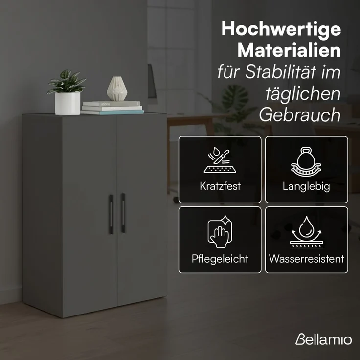 Bellamio 'Apol' Mehrzweckschrank, anthrazitschwarz, 88x33x60 cm, kleiner Aktenschrank mit 3 Fächern – Bild 6