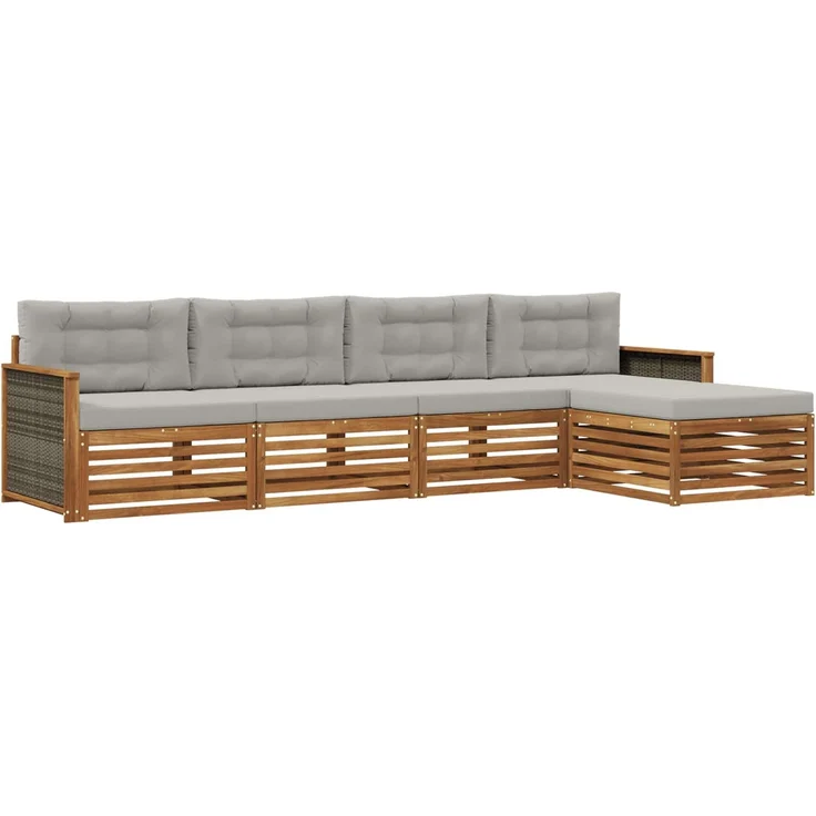 vidaXL Outdoor-Sofagarnitur 5 stk. 4-Sitzer Natur und Hellgrau 3383229 – Bild 2