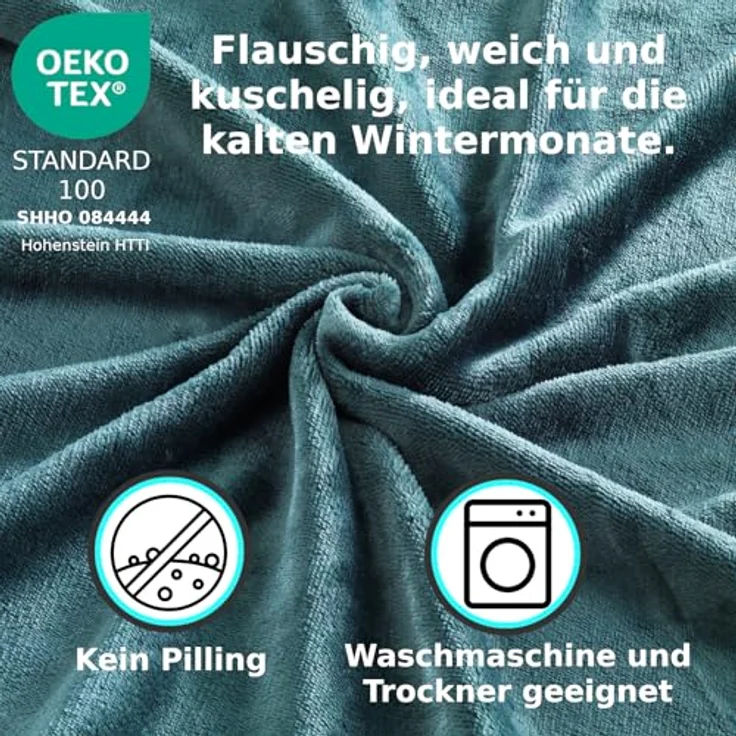 MALIKA® Premium warme Spannbettlaken Cashmere-Touch Bettlaken Jersey Fleece Spannbetttuch Laken, Farbe:DUNKELGRÜN, Größe:90-100x200 cm – Bild 5