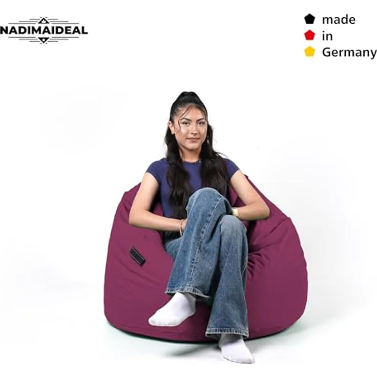 Nadimaideal Sitzsack Tropfenform Kastanie | Bodenkissen für Kinder & Erwachsene | Indoor & Outdoor | Gaming Sitzsack - Sitzkissen - Beanbag | Füllung EPS Perlen (Weinrot, XXL-Durchmesser 88 cm) – Bild 6