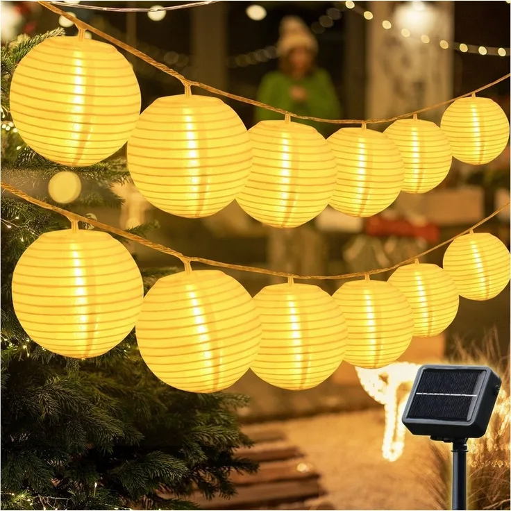 Salcar LED-Lichterkette LED Lichterkette Lampion Außen, Solar-, Batterie-, Steckdosen-Betrieb, 30-flammig, 10M 30 LED-Lampions, 8 Modi, Solarbetrieb