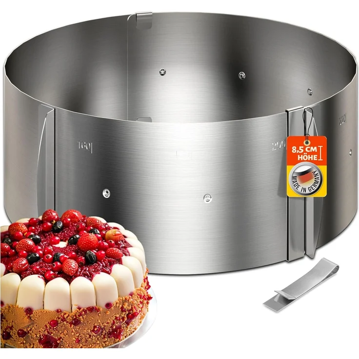 4smile Tortenring verstellbar hoch 8,5 cm - Edelstahl Backring Ø 16-30 cm, stabile Tortenform - Kuchenring rund verstellbar, Backrahmen rund zum Backen und Dekorieren