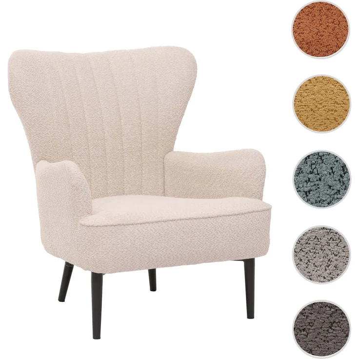 Lounge-Sessel HWC-K37, Cocktail-/Ohrensessel Polsterstuhl Retro Vintage Stoff Chenille (500g/m²) ~ creme-beige – Bild 10