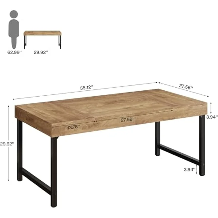 LITTLE TREE Esstisch 140 cm für 6 Personen, Moderner Rechteckiger Küchentisch, Massivholz Esstisch mit Stabilen Metallbeinen, Großer Wohnzimmertisch, Farbe Eiche & Schwarz – Bild 2