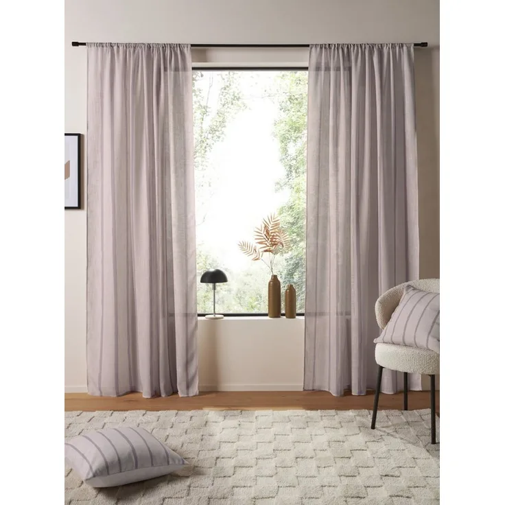 LeGer Home by Lena Gercke Gardine Zayla, 1 Stück, Stangendurchzug, Leinenoptik, Langstreifen-Look (1 St), Stangendurchzug, halbtransparent, Leinenoptik, Längsstreifen, Stangendurchzug, leichtes Material