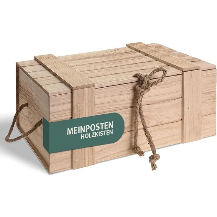 Meinposten Holzkiste Trudi Kiste mit Deckel geflammt vintage alt Truhe Natur Box Weinkiste