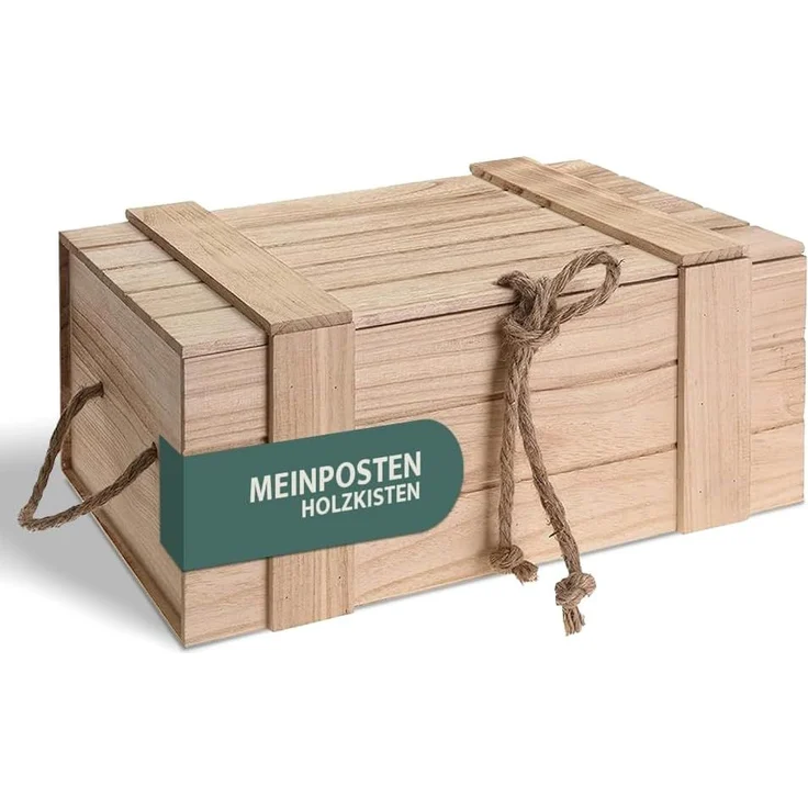 Meinposten Holzkiste Trudi Kiste mit Deckel geflammt vintage alt Truhe Natur Box Weinkiste – Bild 1