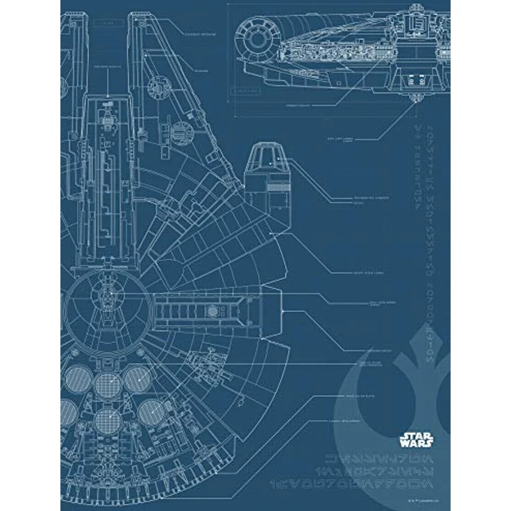 Komar Wandbild | Star Wars Blueprint Falcon, Kunstdruck für Kinder- und Jugendzimmer, 30 x 40 cm, bunt, ohne Rahmen, bestes Material Made in Germany – Bild 1