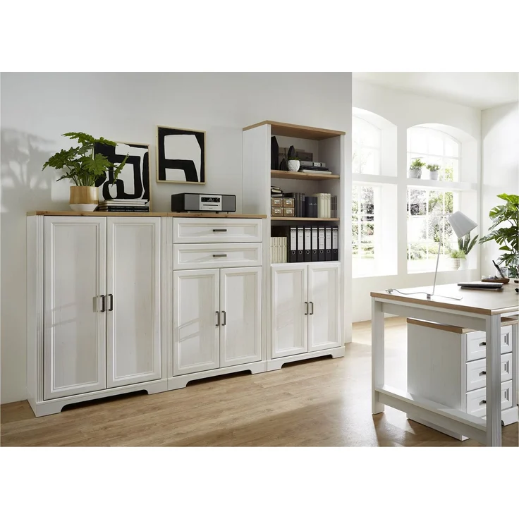 Stauraumelement Büro Kommode JASMIN 12 Pinie weiß Nachbildung – Bild 5