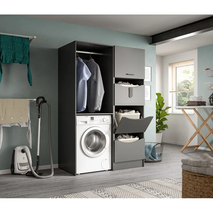 Waschmaschinenschrank (B/H/T: 66x195x60 cm) in anthrazit Nachbildung – Bild 6