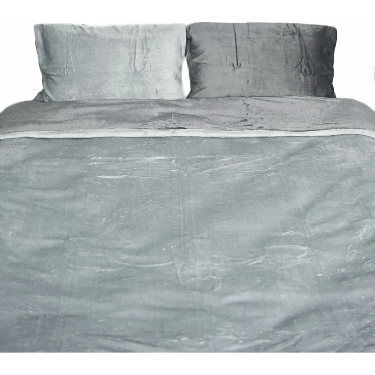 Moderne Plüschbettwäsche mit Reißverschluss - einfarbig, wendbar & warmhaltend Grau 200x220cm + 2x 80x80cm Kissenbezug – Bild 3