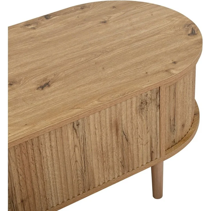 HAUSS SPOLE Couchtisch Couchtisch mit höhenverstellbar Beistelltisch Sofatisch Wellenoptik (Ovaler Wohnzimmertisch mit höhenverstellbarer Tischplatte), Moderner Kaffeetisch Holzoptik mit MDF Korpus Konstruktion – Bild 4