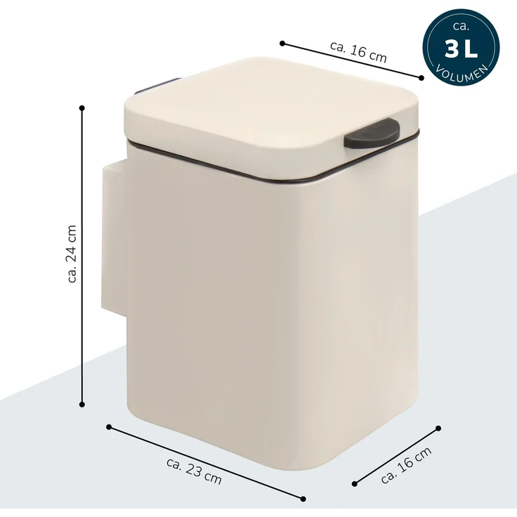 bremermann eckiger Wand-Kosmetikeimer 3 Liter inkl. Wandhalterung zum Kleben oder Bohren, beige – Bild 7
