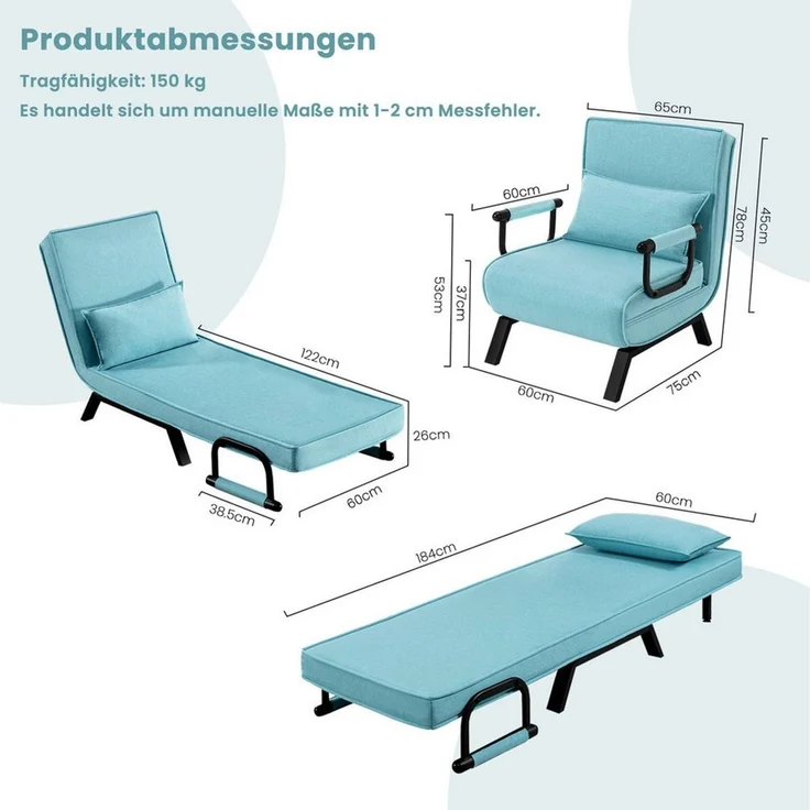 Woltu Schlafsofa, 1 Teile, Schlafsessel 3 in 1, mit Bettfunktion, Sofabett Gästebett – Bild 2