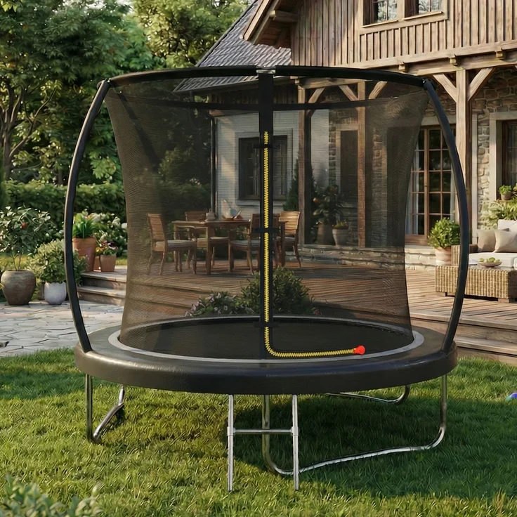 Devoko Gartentrampolin mit Sicherheitsnetz, Leiter, Randabdeckung, Stahlrahmen, Schwarz, Ø 290 cm – Bild 2