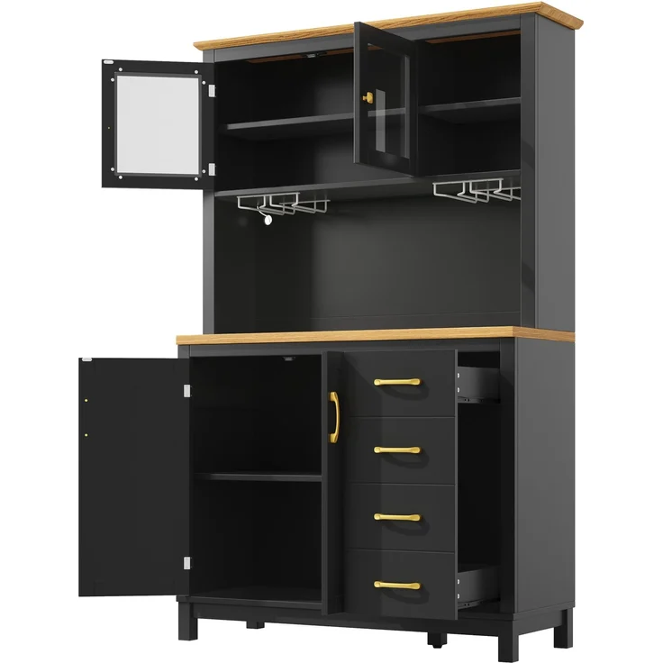 Buffetschrank 105,5x40x180 cm mit Schubladen und App-gesteuerter LED-Lichtleiste – Schwarz – Bild 5