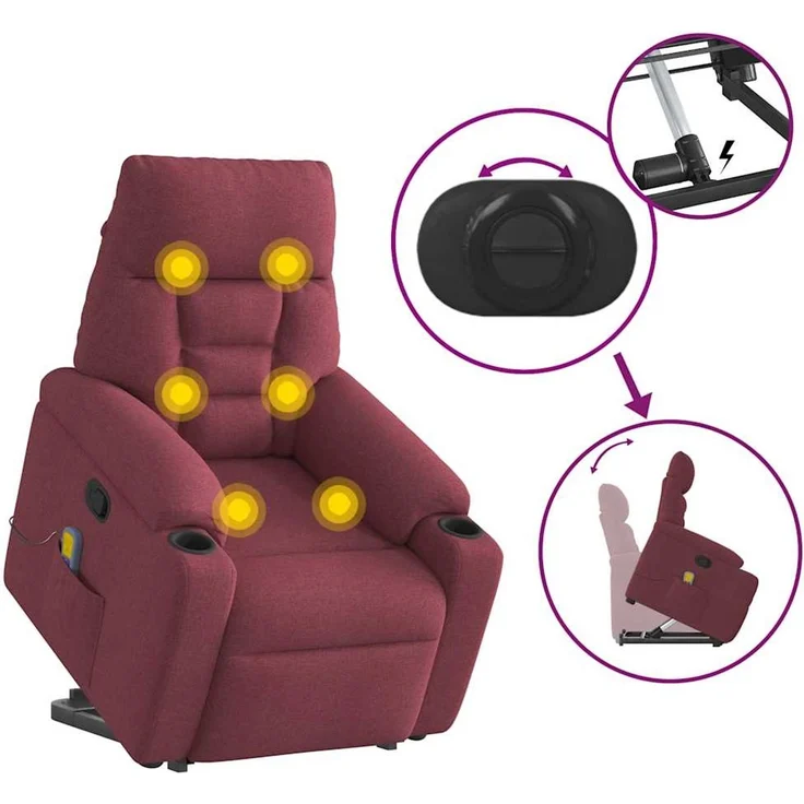 vidaXL Massagesessel mit Aufstehhilfe Weinrot Stoff 3303045 – Bild 8