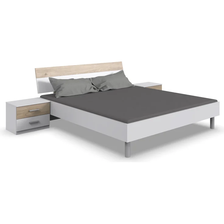 Bettanlage >Budapest< Liegefl. 180x200cm, Weiß / Hickory-Eiche-Dekor - 293x81x210cm (B/H/T) – Bild 1