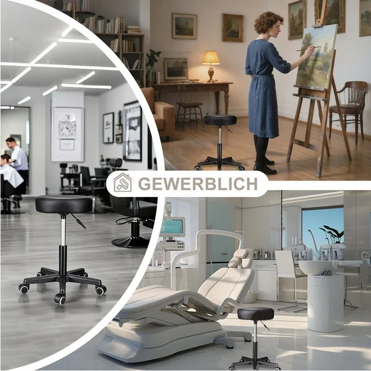 Zedelmaier Hocker Drehhocker Bürohocker Barhocker Arbeitshocker Polsterung, 44-58cm Höhenverstellbarer, 360°drehbar mit 5 Rollen – Bild 3