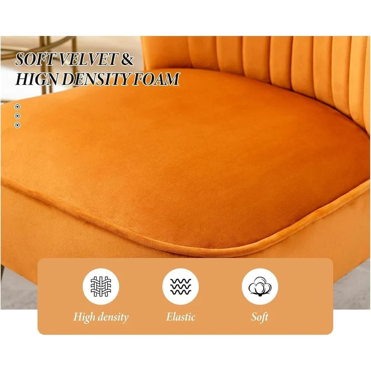 Sessel Samt Loungesessel Ohrensessel Metallbeine Orange – Bild 3